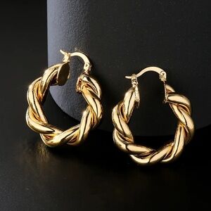 Gold Twisted Hoop Earrings - Women